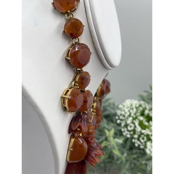 J. CREW Vintage Amber Brown Lucite Asymmetric Crystal Collar Bib Necklace - Picture 15 of 16